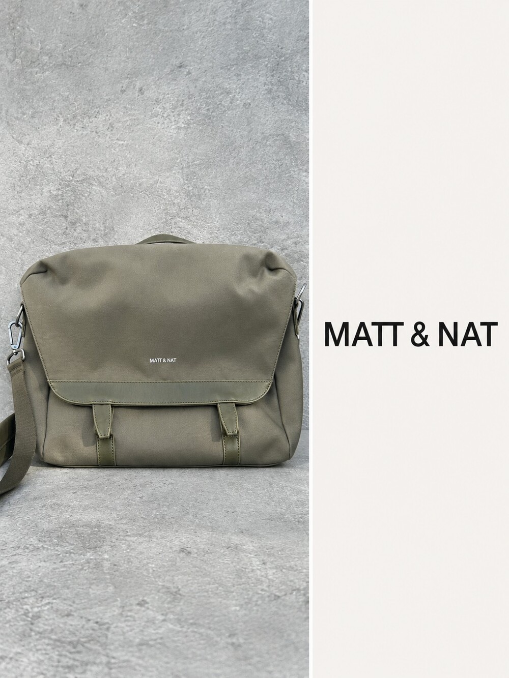 Matt & Nat MARTEL Olive Green Canvas Vegan Messenger Crossbody Bag
